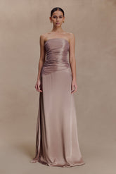 Serena Strapless Taffeta Maxi Dress - Bronze Taupe